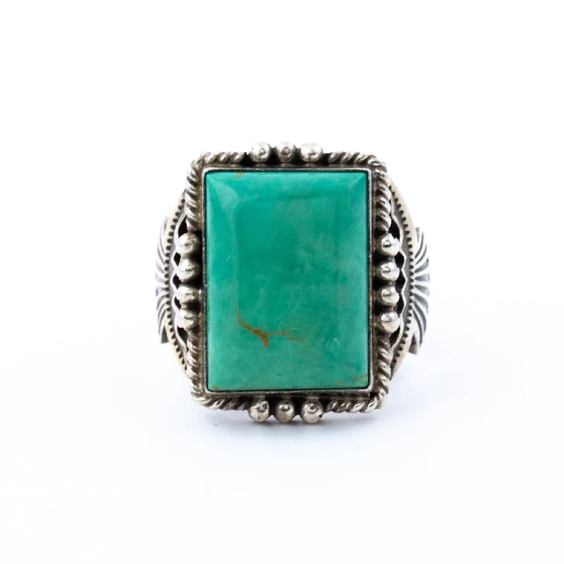 Personalized Birthstone Promise RingClassic Square-Cut Green Turquoise Navajo Ring