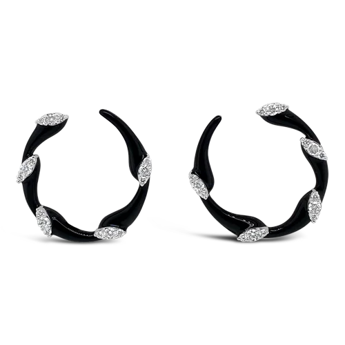 Stud Earrings for Everyday-Diamond & Black Enamel Estate Earrings