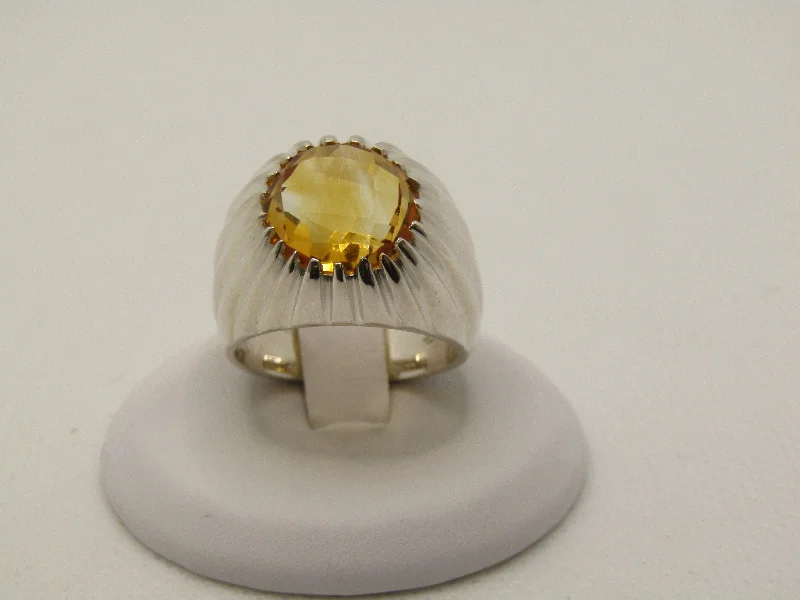 Stackable Wedding Ring for AnniversarySterling Silver Citrine Hand-Made Ring, Sz. 7.25, 3 CTW