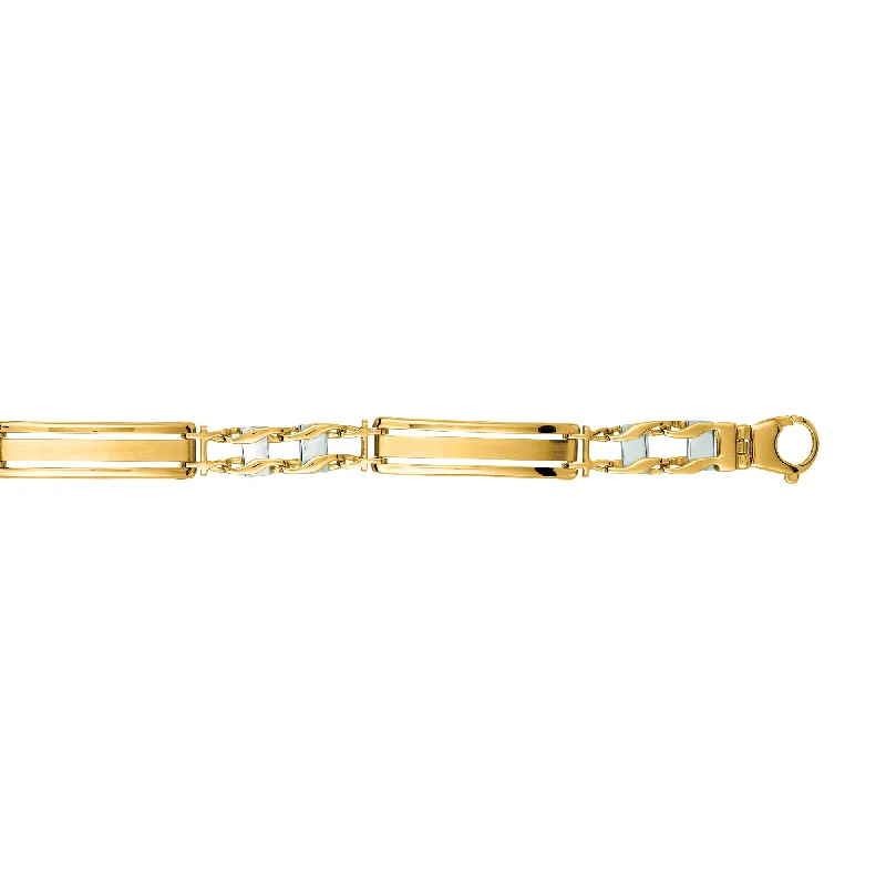 Bracelets For Girls-14K Yellow & White Gold Railroad Link Bracelet with Lobster Clasp