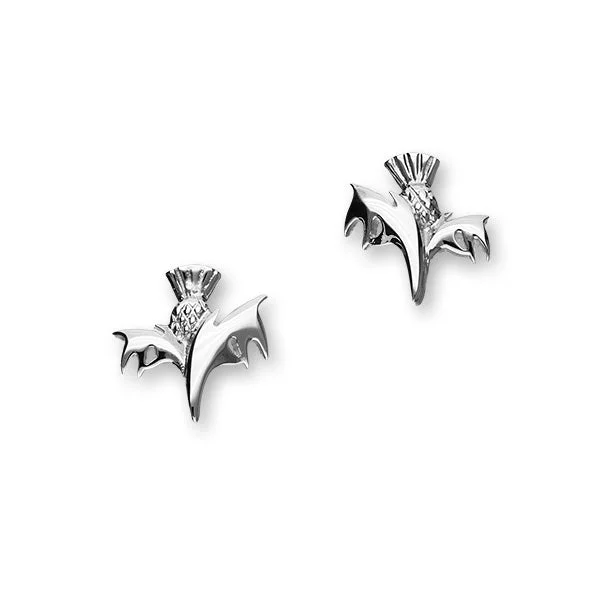 Gemstone Huggie Earrings-Scottish Thistle Stem Sterling Silver Stud Earrings, E1233