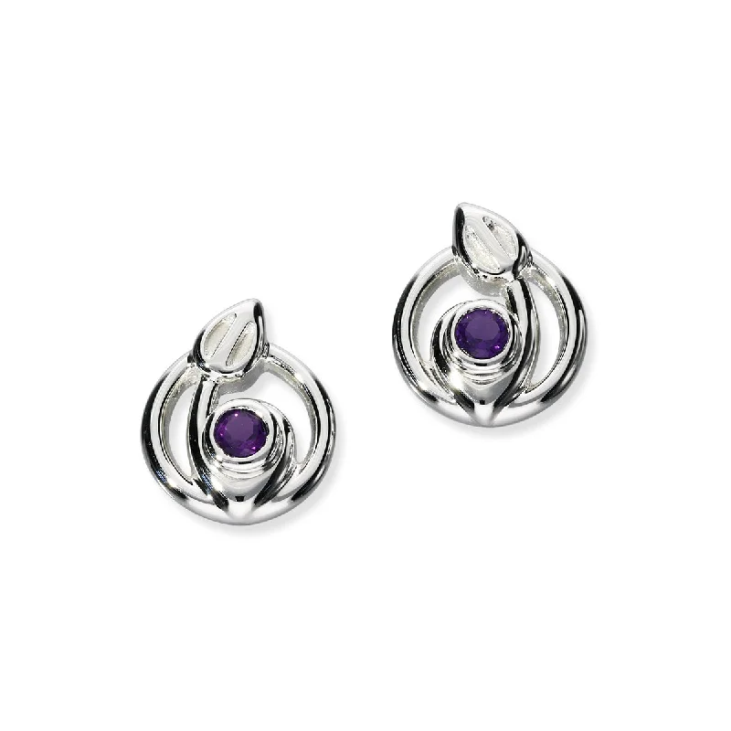 Huggie Earrings-Charles Rennie Mackintosh Silver Earrings CE201 Amethyst