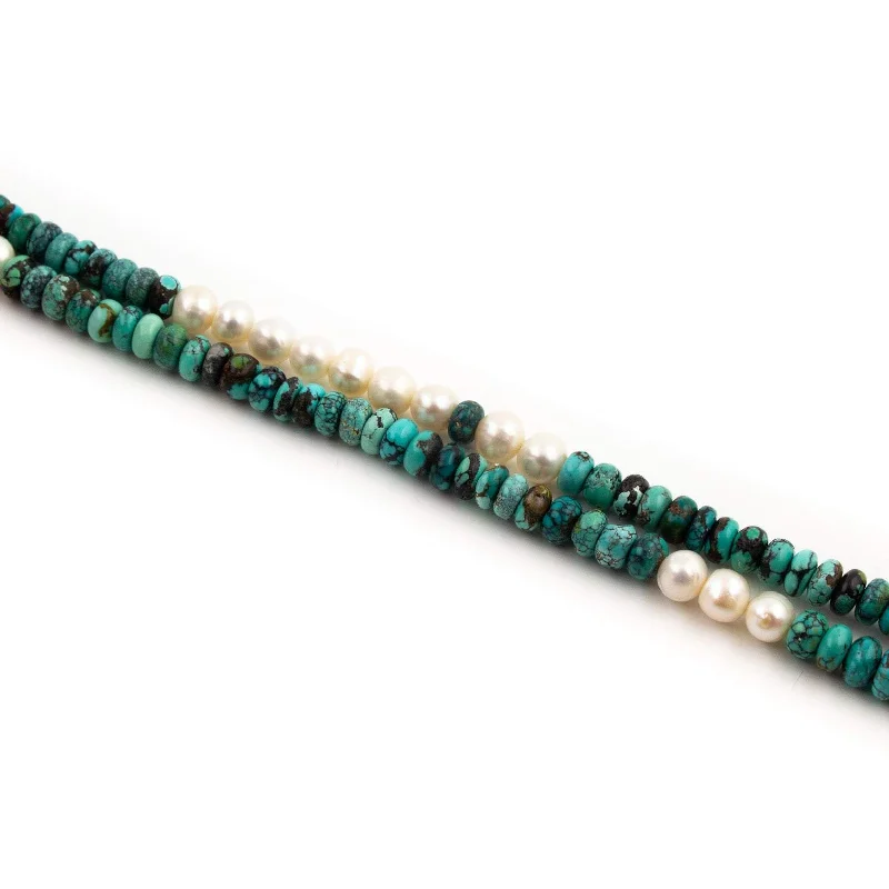 Designer Custom Wedding Ring-Pearl and Crystal Necklace-Gorgeous Round Hubei Turquoise & Pearl Beaded Necklace