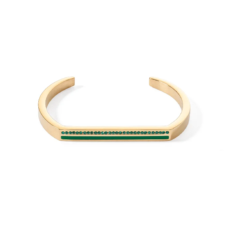 Elegant Cuff Bangles-Coeur De Lion Gold and Green Crystal Square Stripes Bangle Cuff