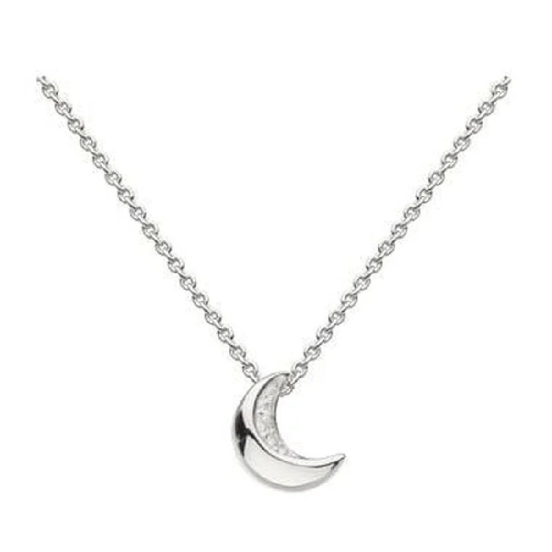 Wedding Ring Set for Anniversary-Elegant Long Pendant Necklace-Silver Miniature Sparkle CZ Mini Moon 17' Necklace