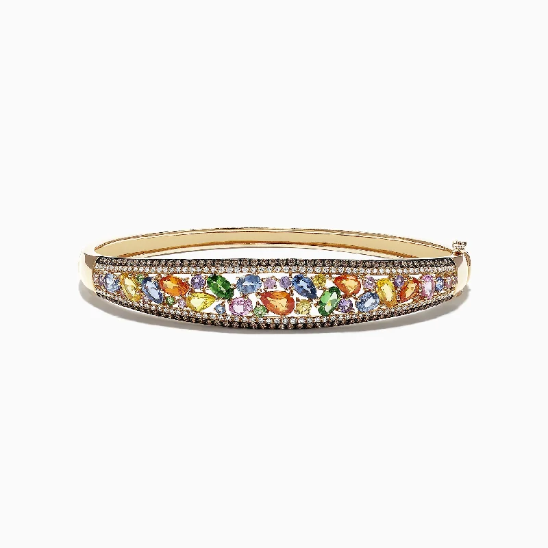 Statement Bracelets-Watercolors 14K Yellow Gold Multi Sapphire & Diamond Bangle, 6.02 TCW