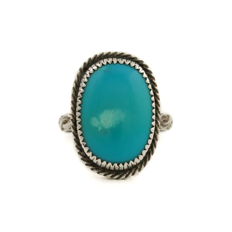 Custom Engagement Ring with Gemstone AccentOval 1970's Rope-Banded x Blue Ridge Turquoise Navajo Ring