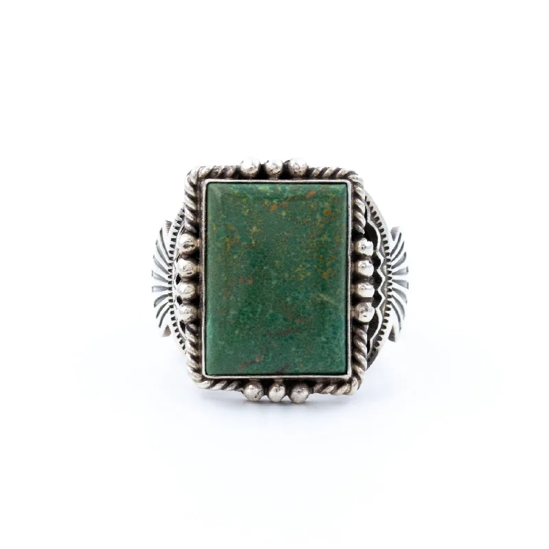 Custom Wedding Band for WomenClassic Square-Cut Green Turquoise Ring