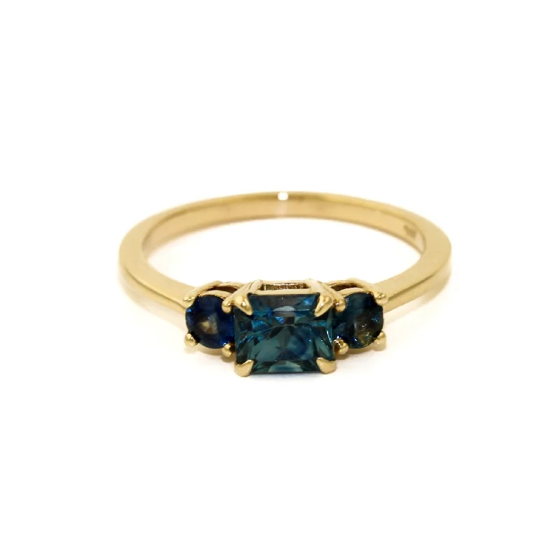 Vintage Engagement Ring for Her14K Teal Sapphire Engagement Ring