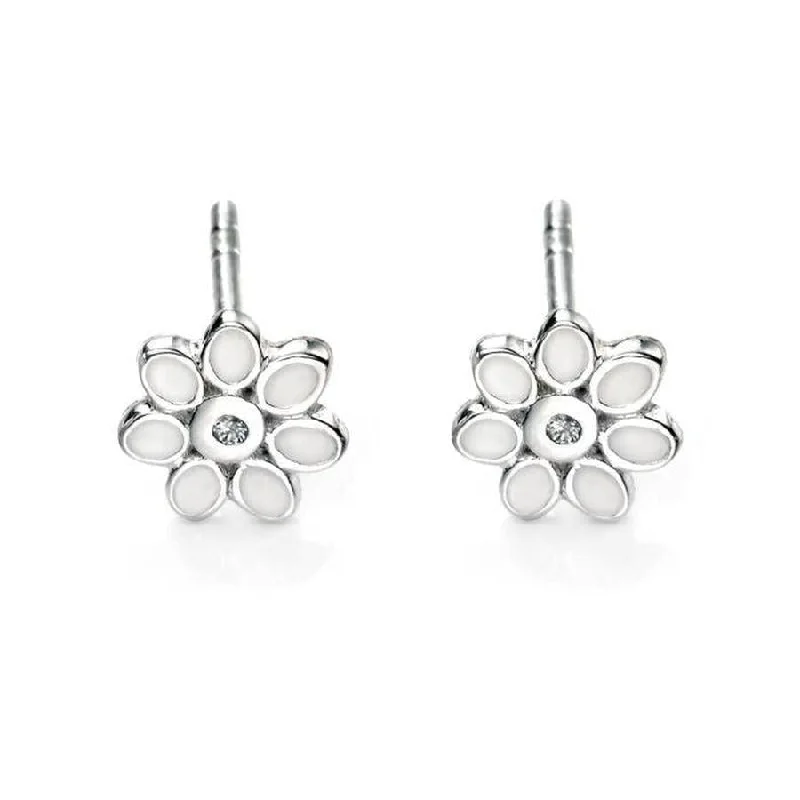 Modern Gold Earrings-D 4 Diamond Silver Daisy Stud Earrings