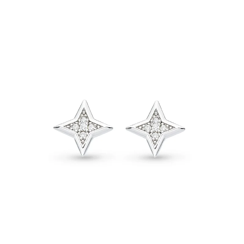 Contemporary Earrings-Silver Celeste Astoria Starburst Pave Cubic Zirconia Set Star Stud Earrings