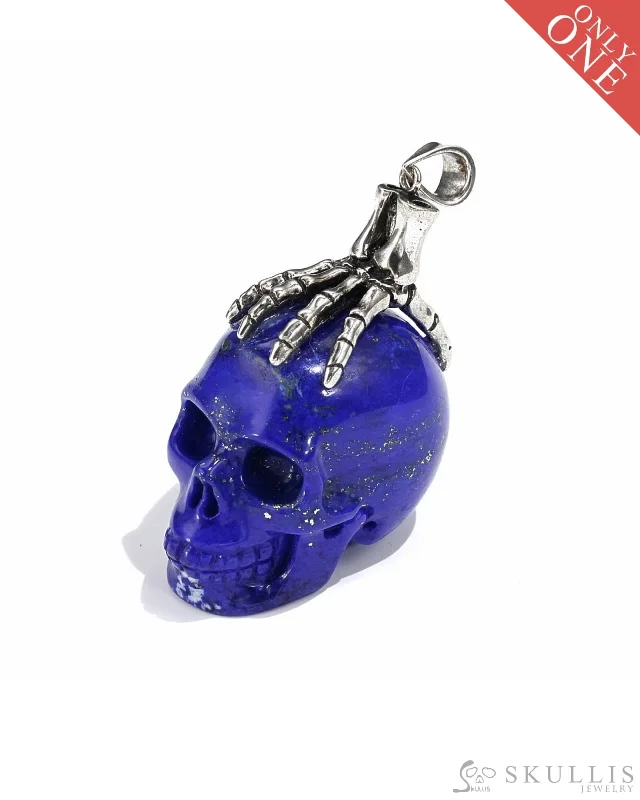 Classic Wedding Band with Sapphire-Stylish Gold Necklace Set-Gem Skull Pendant Necklace of Lapis Lazuli Carved Skull with Skeleton Hand in 925 Sterling Silver - 0506513