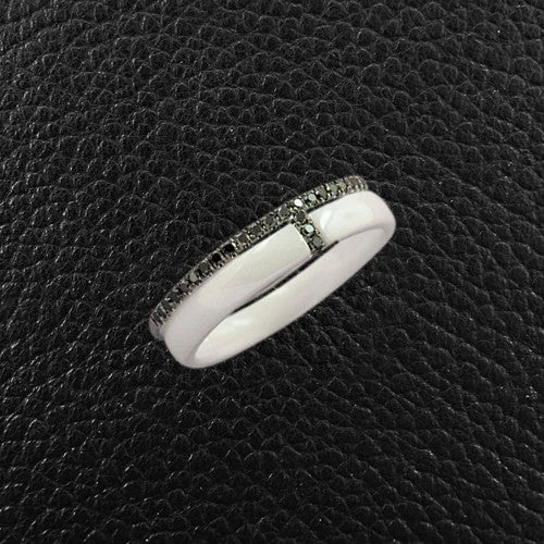 Custom Wedding Band for WomenWhite Ceramic & Black Diamond Ring