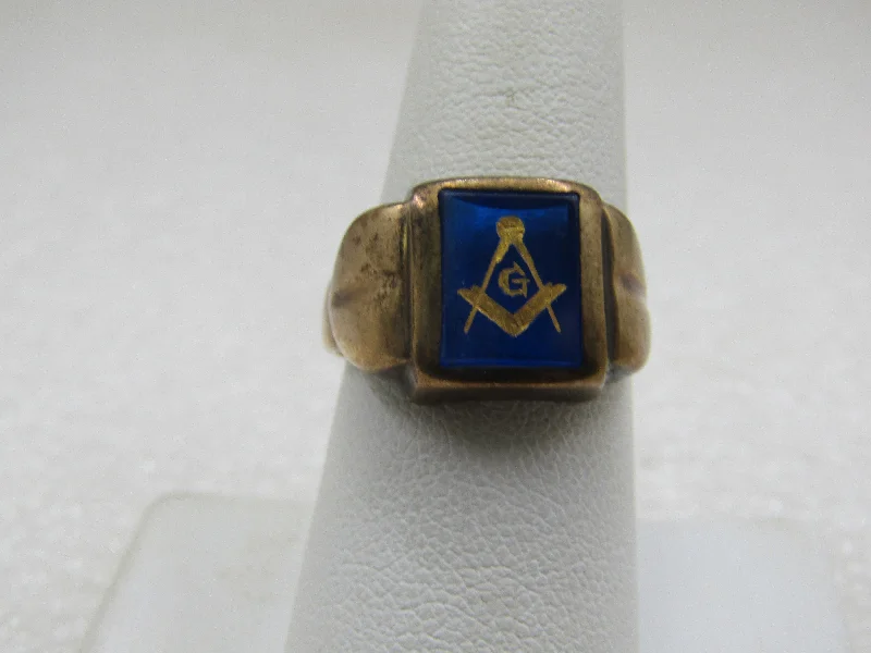 Custom Heart Engagement Ring for WomenVintage 10kt Blue Spinel Masonic Ring, Sz. 8.5. 1930's-1950's