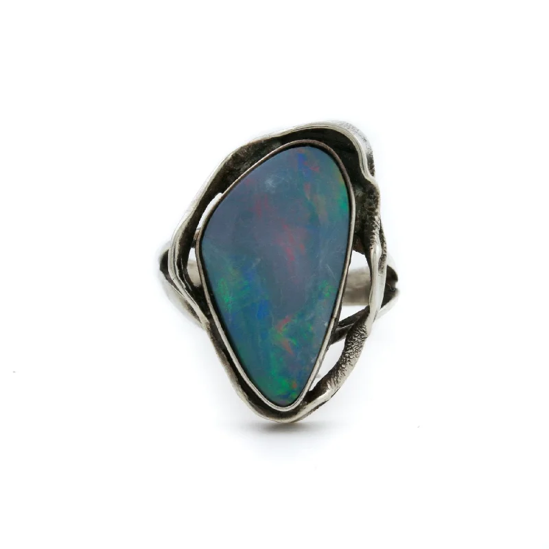 Classic Diamond Engagement Ring SetSilver x Vintage Asymmetric Opal Ring