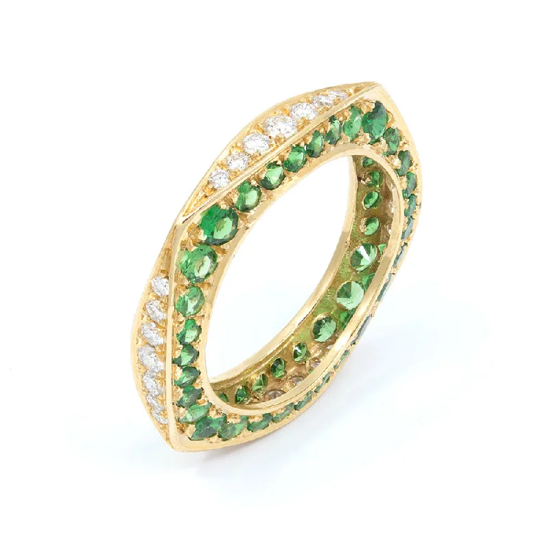 Custom Silver Wedding Ring with GemstonesTsavorite & Diamond Keshet Ring In Yellow Gold