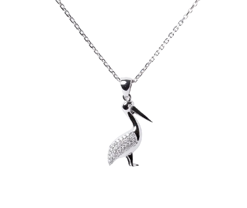 Birthstone Wedding Ring for Women-Unique Name Necklace-14k White Gold Diamond Pelican Necklace