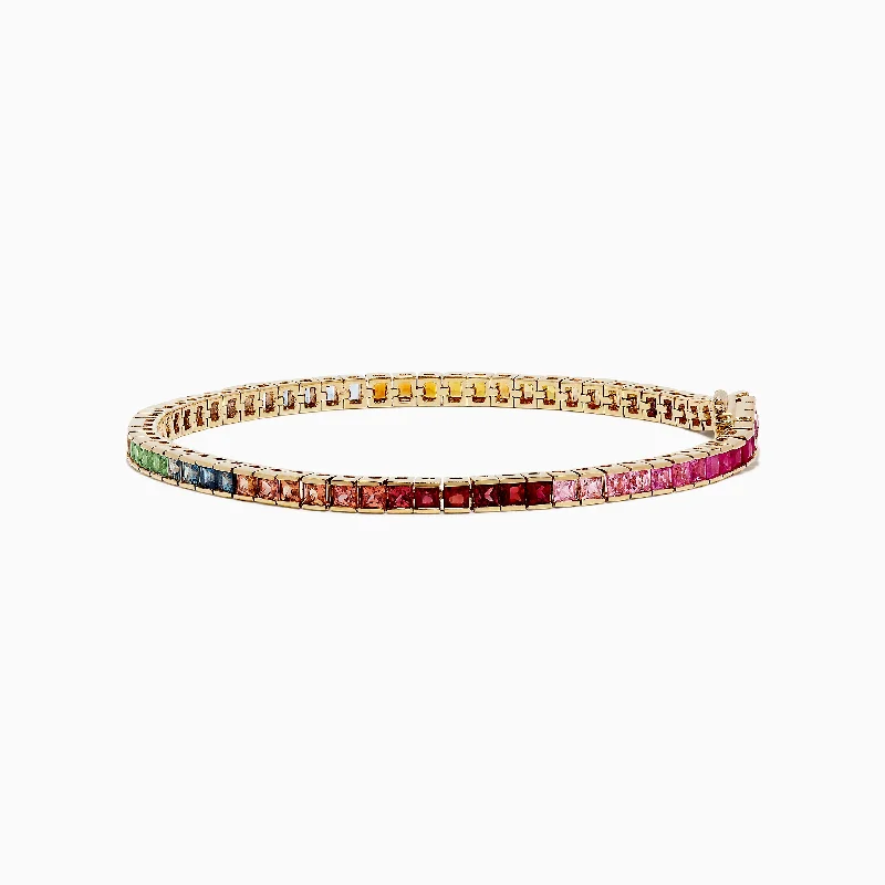 Simple Bracelet Set-Watercolors 14K Yellow Gold Multi Sapphire Tennis Bracelet