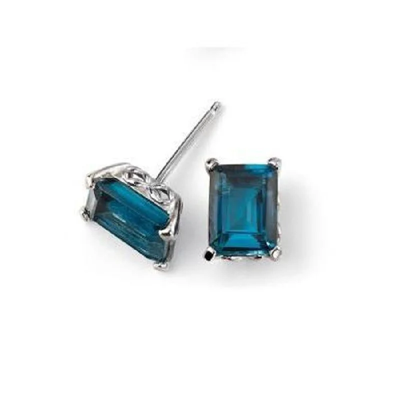 Elegant Hoop Earrings-9ct White Gold Rectangular Cut London Blue Topaz Stud Earrings