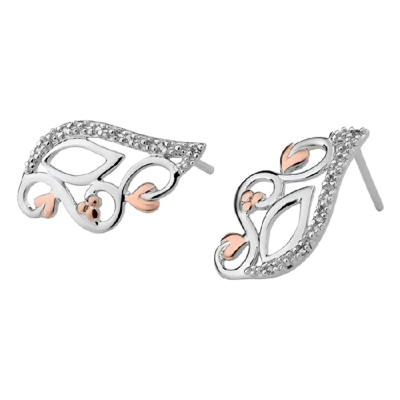 Colorful Stud Drop Earrings-Silver & 9ct Rose Gold Masque White Topaz Stud Earrings