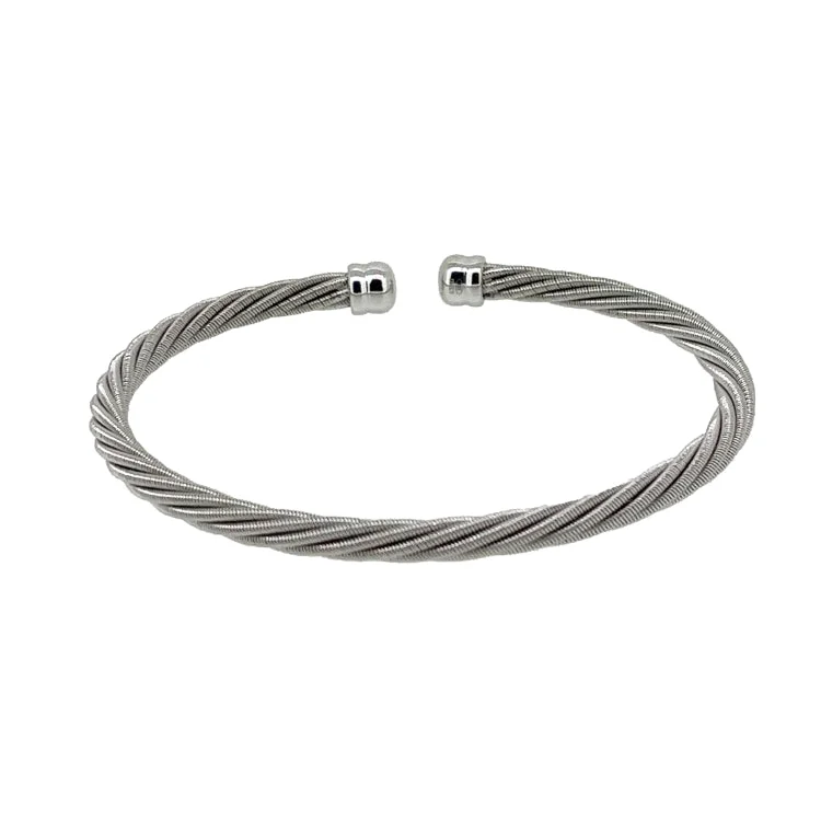 Adjustable Magnetic Bracelets-Rhodium Finished Sterling Silver Multi Cable Twisted Cuff Bracelet