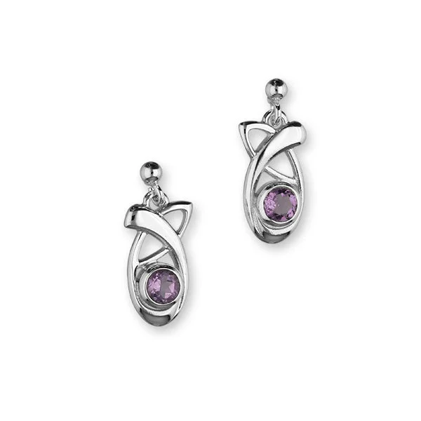 Simple Crystal Earrings-Retreat Sterling Silver & Amethyst Knot Drop Earrings, CE416