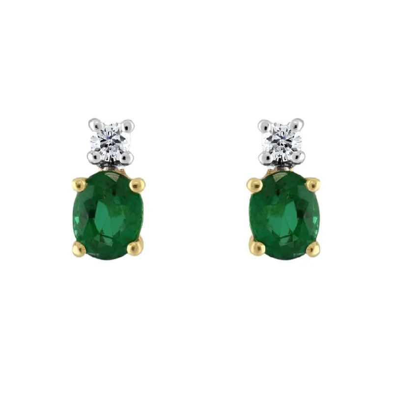 Rainbow Gem Earrings-18ct Yellow & White Gold Oval Cut Emerald & Diamond Drop Earrings