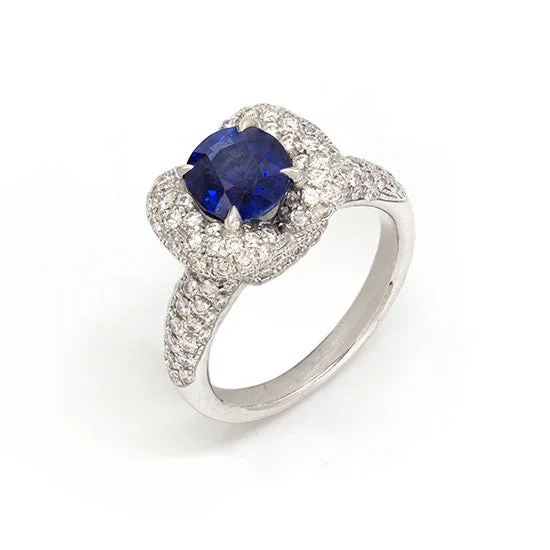 Personalized Wedding Ring for CouplesVivid Blue Sri-Lanka Sapphire Ring with Diamonds (No Heat)