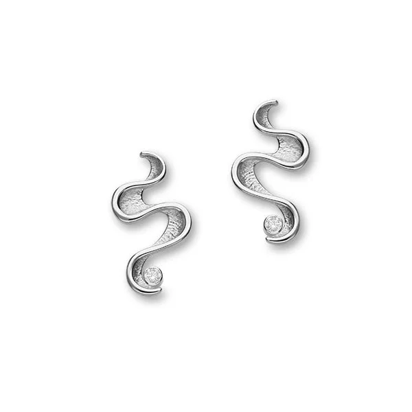 Bright Drop Hoop Earrings-Mirran Ripples Sterling Silver & Cubic Zirconia Stud Earrings, CE439