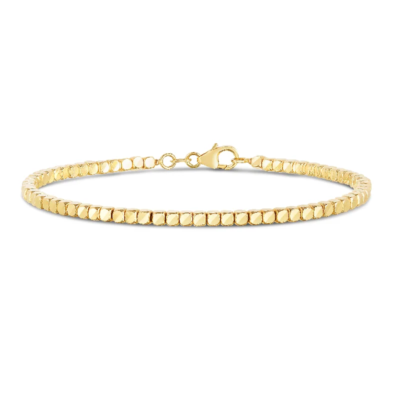 Friendship Bracelet Set-14K Gold Cube Bangle