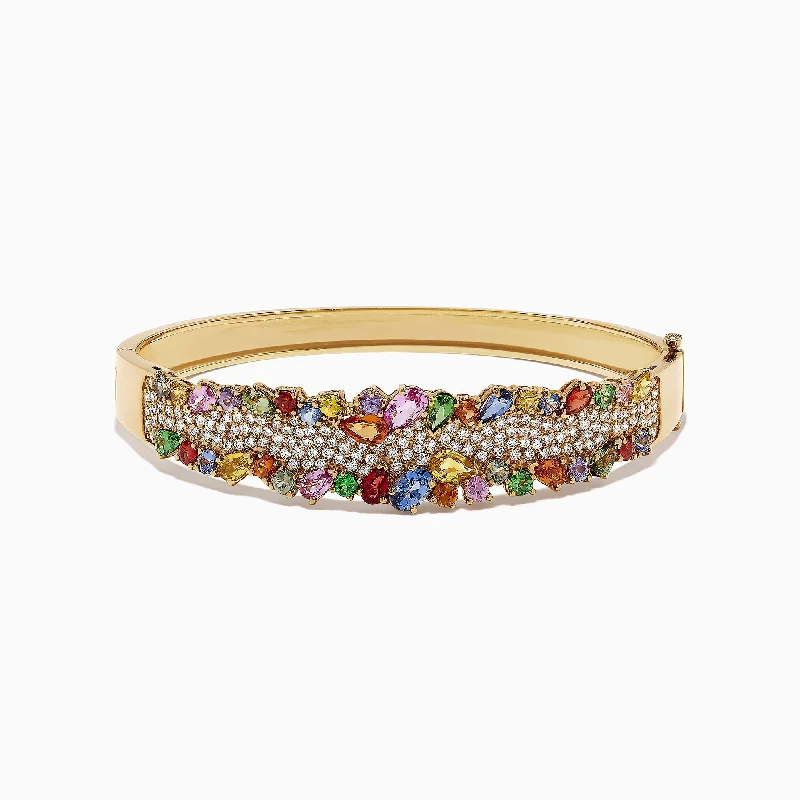 Bracelets With Stones-Watercolors 14K Yellow Gold Multi Sapphire & Diamond Bangle, 9.97 TCW