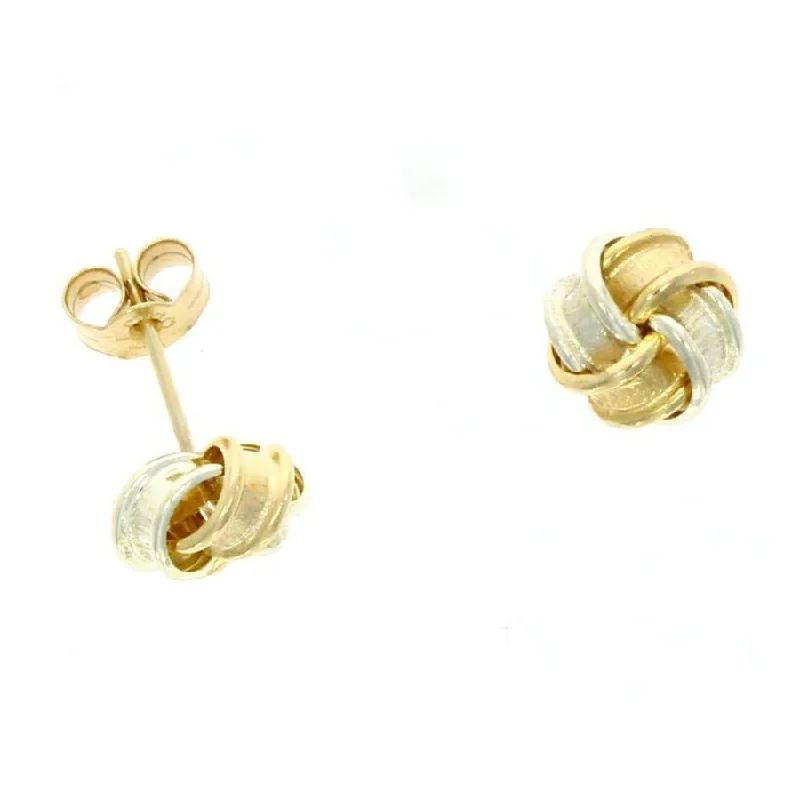 Polished Pearl Earrings-9ct Yellow & White Gold Satin Finish Knot Stud Earrings