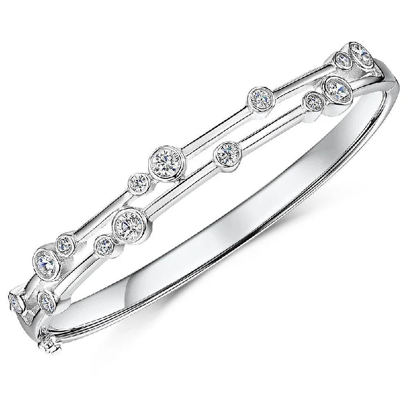 Stylish Custom Bangles-Sterling Silver Bubble Bangle with Cubic Zirconia Stones