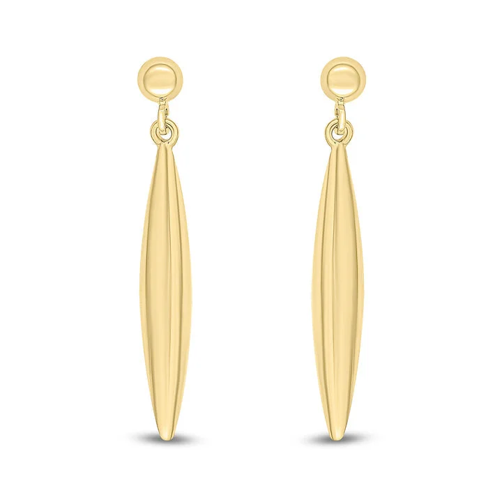 Double Drop Gold Earrings-9CT Yellow Gold 3D Marquise Drop Earrings