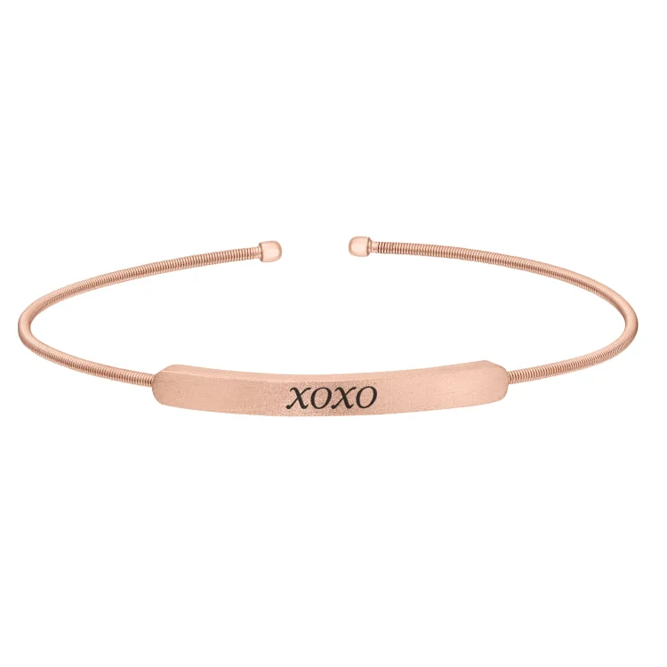 Bracelets For Party Wear-Rose Gold Finish Sterling Silver Cable Cuff Bracelet With Name Plate - XOXO