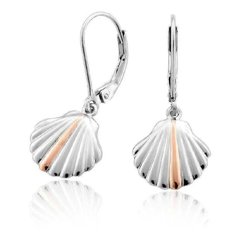 Wedding Pearl Earrings-Silver and 9ct Rose Gold Shell Drop Earrings