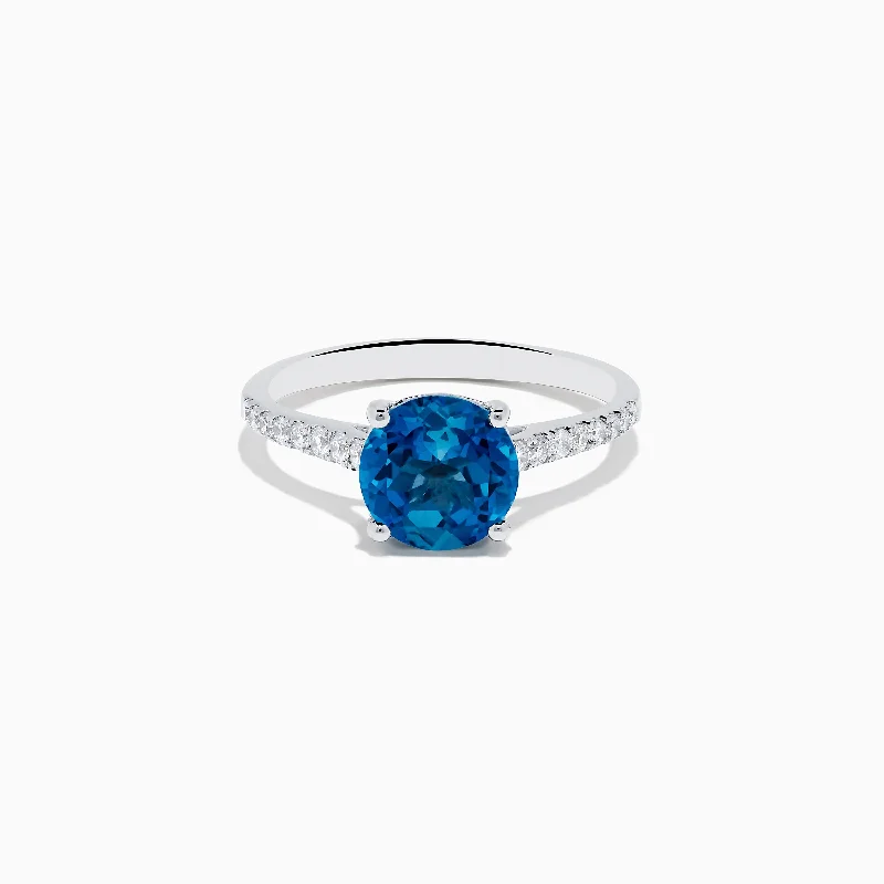 Elegant Wedding Ring with Diamond14K White Gold London Blue Topaz and Diamond Ring