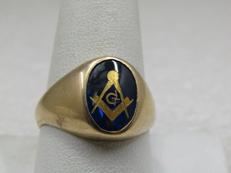 Unique Wedding Ring for Men10kt Blue/Gold Masonic Ring, Sz,. 10.5 , 1940's-1950's