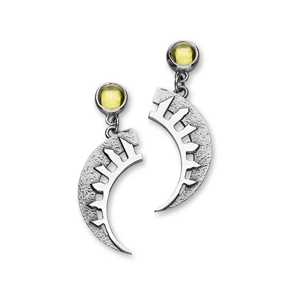 Modern Designer Earrings-Solstice Ring of Brodgar Sterling Silver & Yellow Stone Drop Earrings, SE420