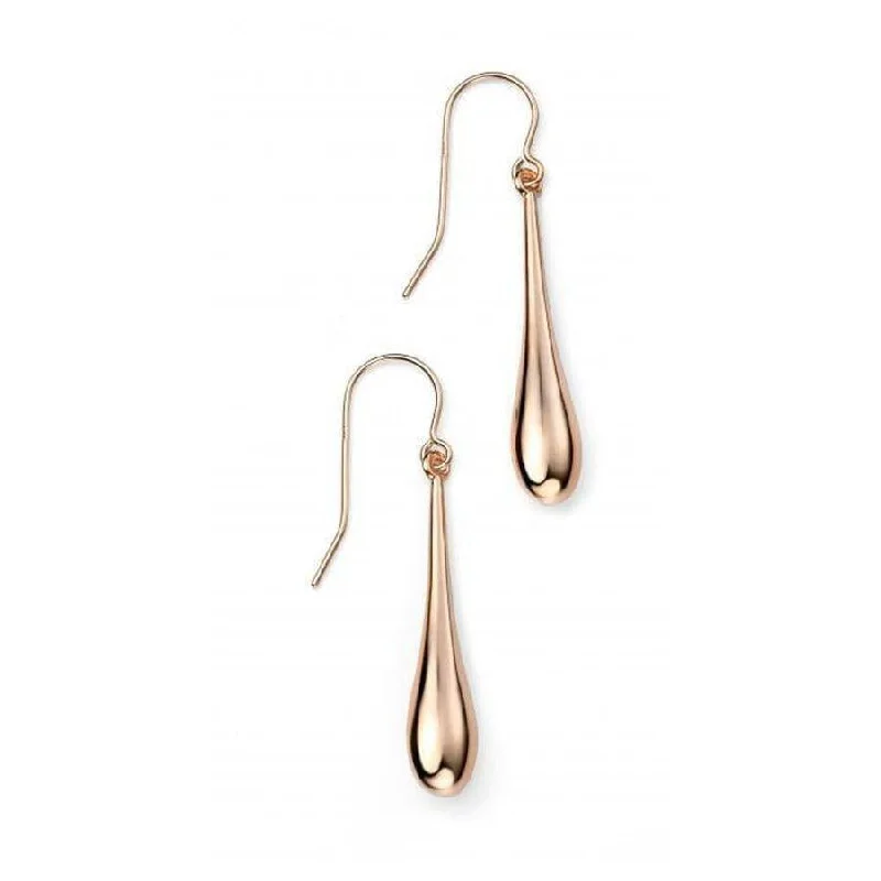 Simple Drop Gold Earrings-9ct Rose Gold Long Bombe Drop Earrings