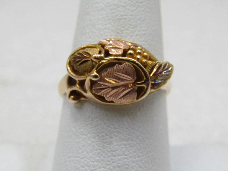 Classic Signet Ring for MenVintage 10kt Landstrom Grape Leaf Ring, Two-Tone, Sz. 8.5