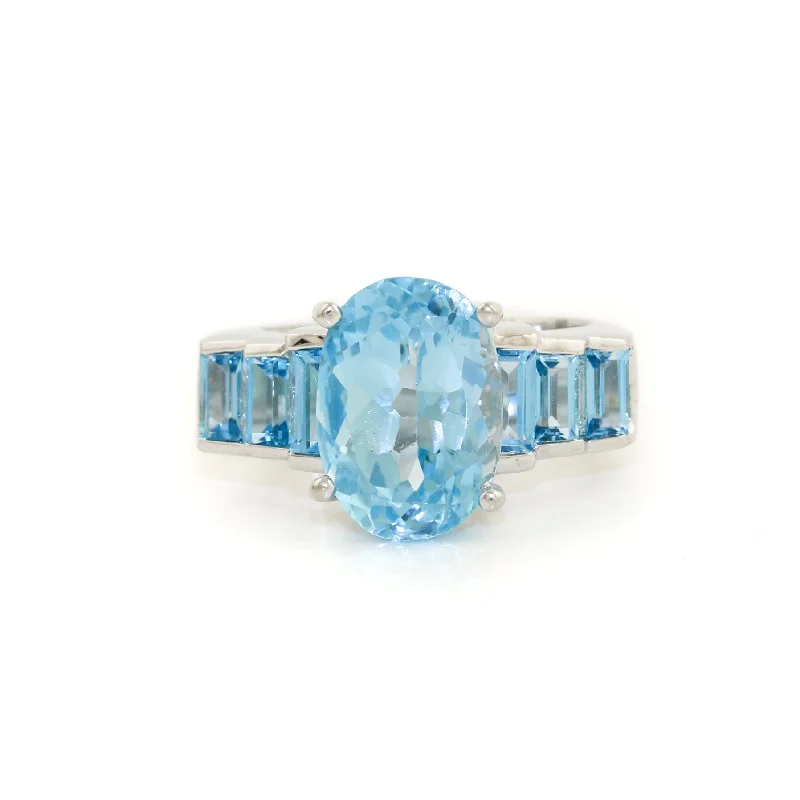 Designer Wedding Ring Set with SapphiresSilver x Oval Channel Topaz Cocktail Ring