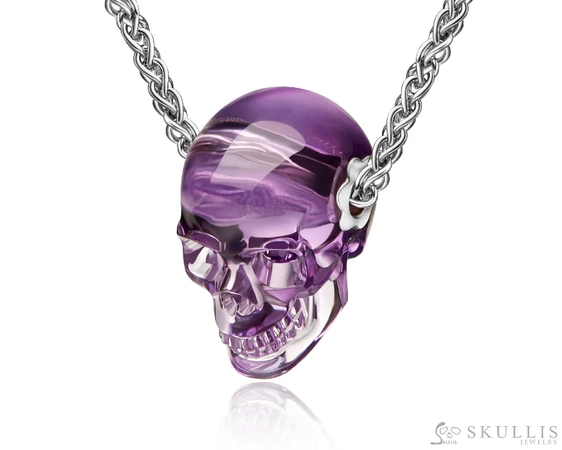 Custom Wedding Ring for Men-Simple Pearl Necklace for Women-Skullis Signature Amethyst Gem Skull Pendant or Necklace, Hand Carved, Sterling Silver 925 Chain, for Women & Men