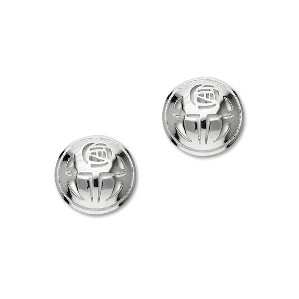 Elegant Huggie Earrings-Charles Rennie Mackintosh Rose Sterling Silver Round Stud Earrings, E474