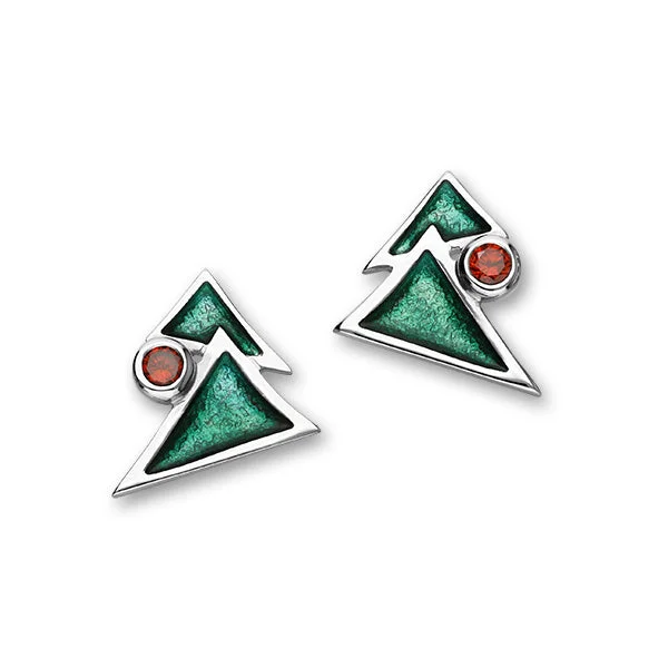 Artistic Stud Earrings-Festive Sterling Silver Cubic Zirconia & Enamel Christmas Tree Stud Earrings, ECE27