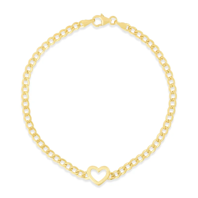 Adjustable Gold Bracelets-14K Heart Curb Bracelet