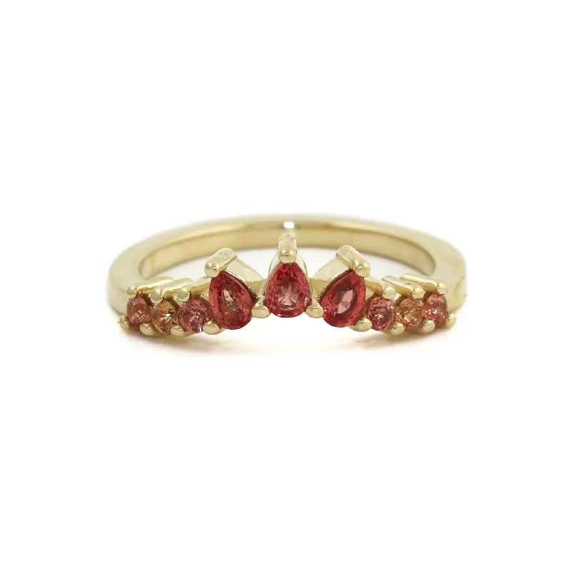 Unique Wedding Ring with Gemstones14K Gold Padparadscha Sapphire Tiara Band