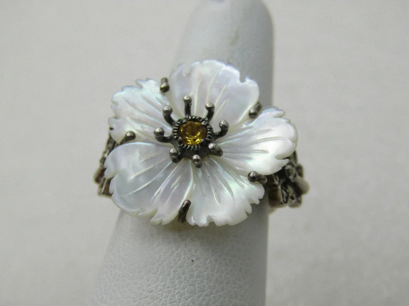 Silver Wedding Ring with EngravingVintage Sterling Floral MOP Ring, Citrine and  Marcasite Butterfly, Signed CNA, Sz. 6.25, 6.20 gr.