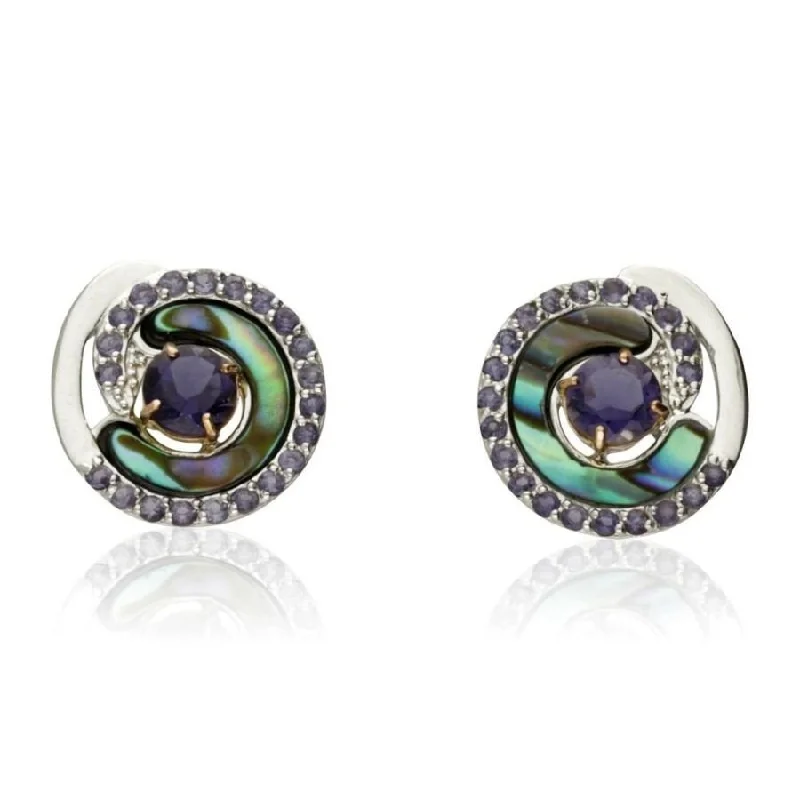 Stylish Dangle Earrings-Silver and 9ct Rose Gold Ebb & Flow Abalone & Iolite Stud Earrings