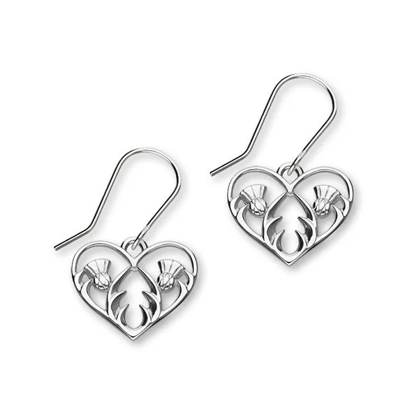 Simple Drop Earrings-Scottish Thistle Sterling Silver Heart Drop Earrings, E1903